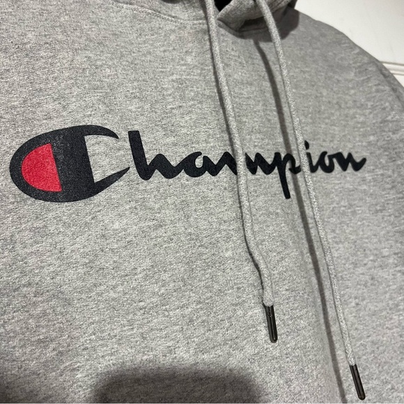Champion Hoodie Sweatshirt Gray Logo Spellout Size XL Retro Loungewear Cozy - Picture 4 of 6